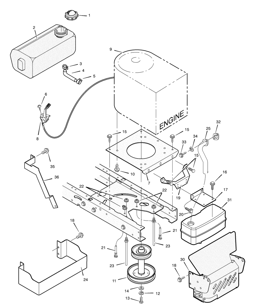 Engine Mount Diagram and Parts List for 385000X68A 2004 Briggs and Stratton Lawn Tractor